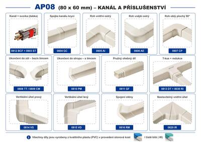 AP08 Kanál 80 x 60 mm slonová kost + komponenty
